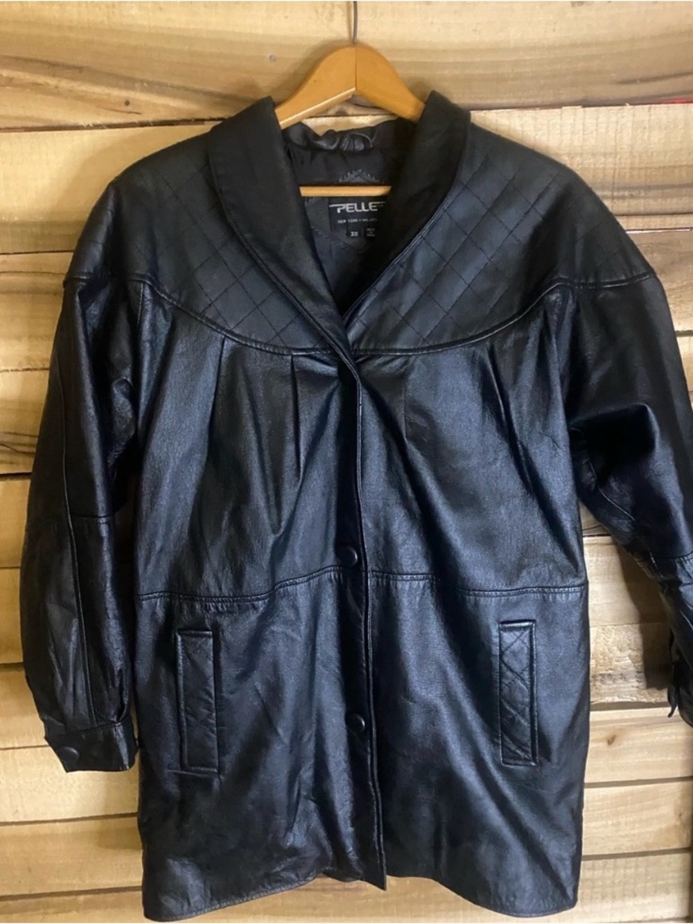 Pelle Black Quilted-Trim Leather Jacket snap up size XS